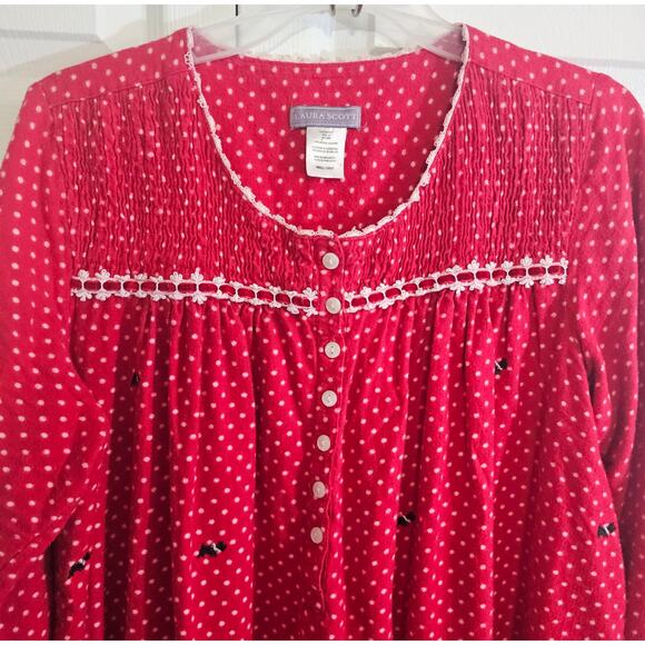 Laura Scott Fleece Flannel Nightgown Scottie Dogs Small Traditional Winter Cozy - Picture 3 of 6